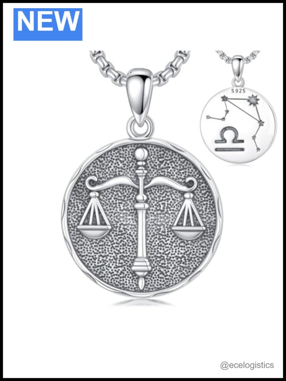 925 Sterling Silver Libra Zodiac Pendant Necklace 22in Astrology Jewelry